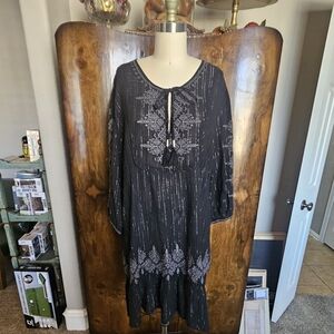 Johnny Was Black and Silver Embroidered Mini Dress